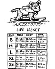 Blue SaltyDOG dog life jacket with handle and reflective trim size guide