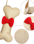 Dog Bone Christmas Stocking - Red Bow