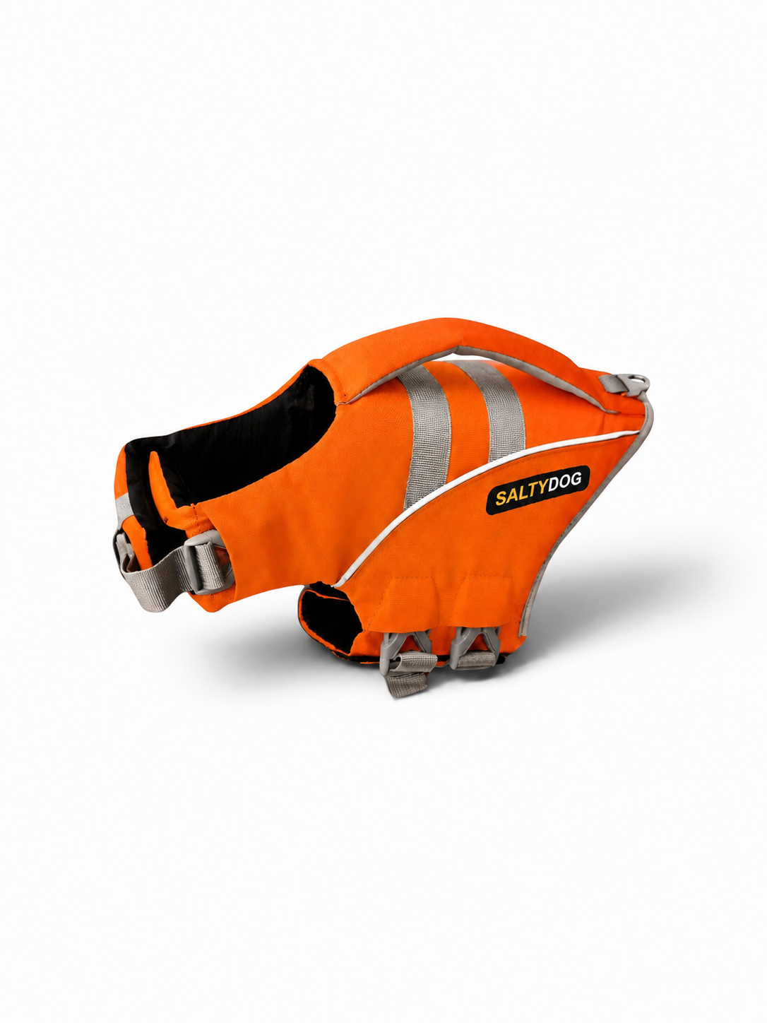 Orange SaltyDOG dog life jacket with handle and reflective trim