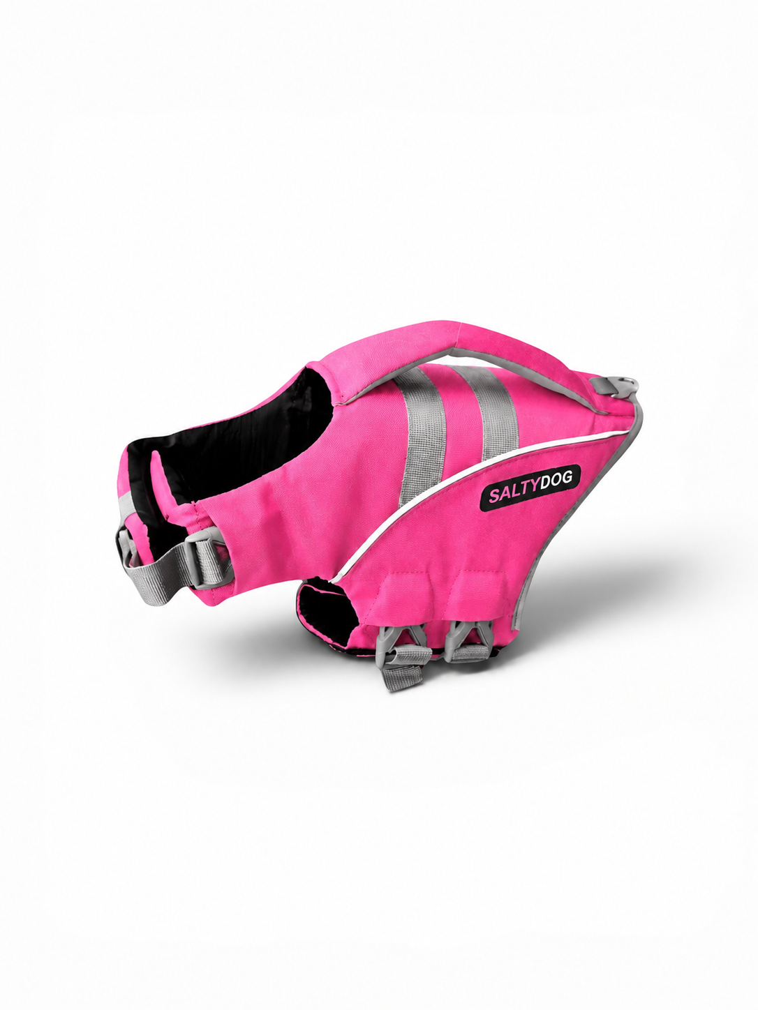 Pink SaltyDOG dog life jacket with handle and reflective trim