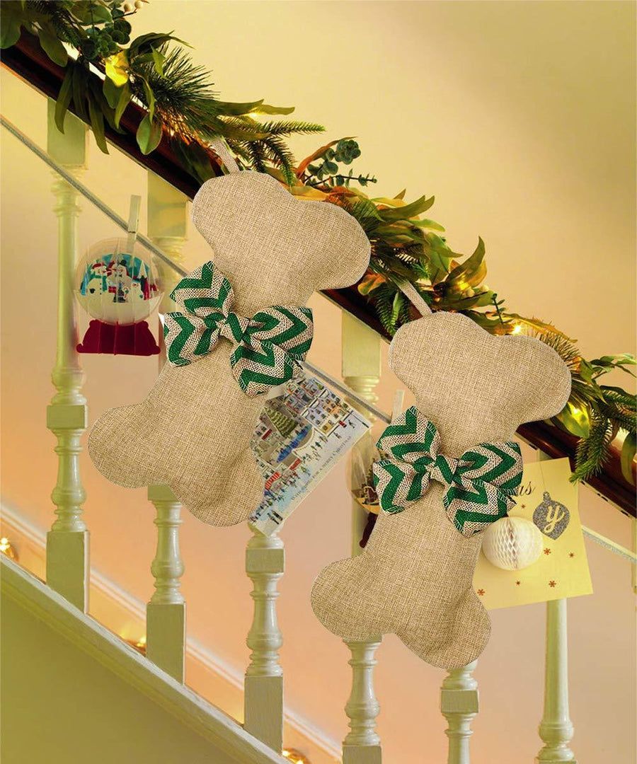 Dog Bone Christmas Stocking - Green Chevron