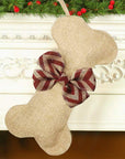 Dog Bone Christmas Stocking - Red Chevron