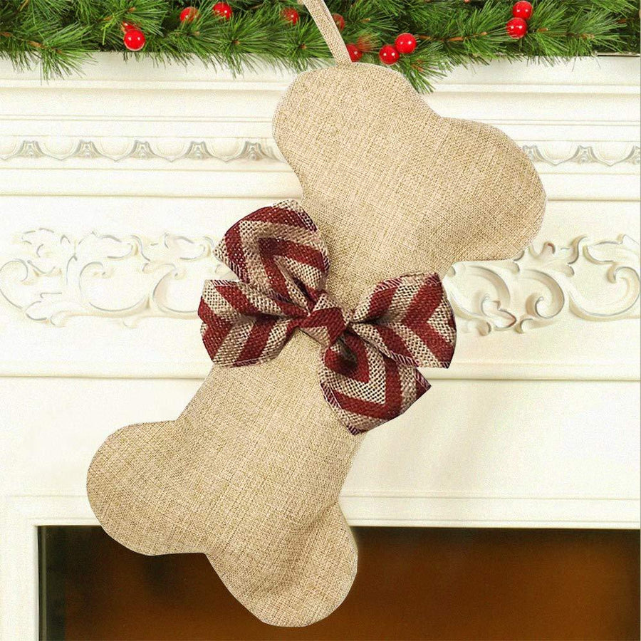 Dog Bone Christmas Stocking - Red Chevron