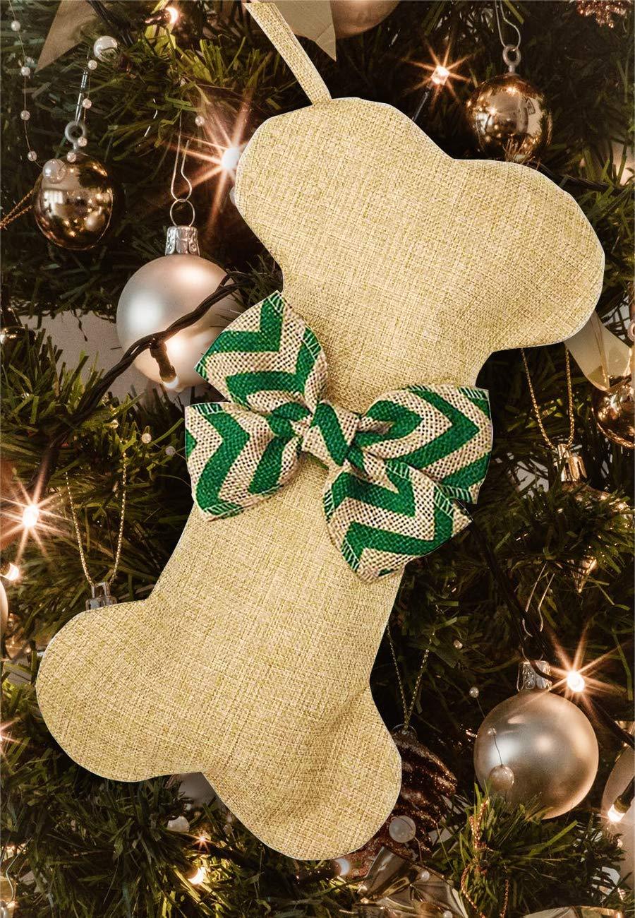 Dog Bone Christmas Stocking - Green Chevron