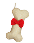 Dog Bone Christmas Stocking - Red Bow