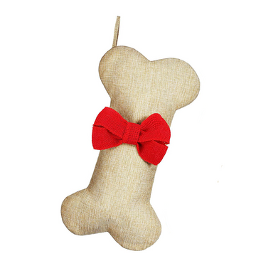 Dog Bone Christmas Stocking - Red Bow