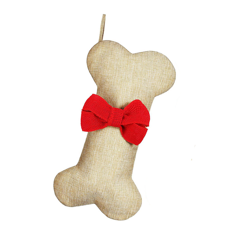 Dog Bone Christmas Stocking - Red Bow