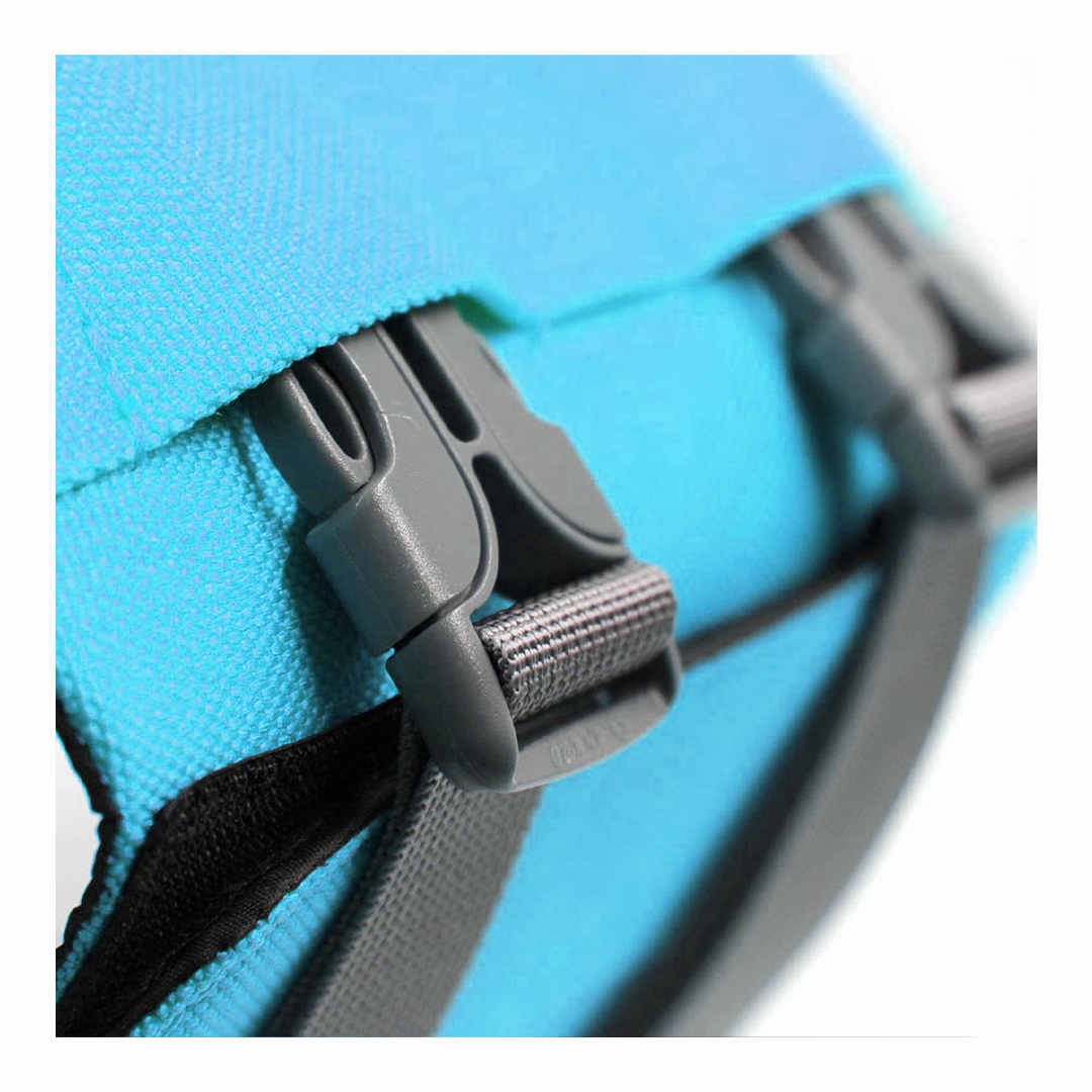 Blue SaltyDOG dog life jacket with handle and reflective trim
