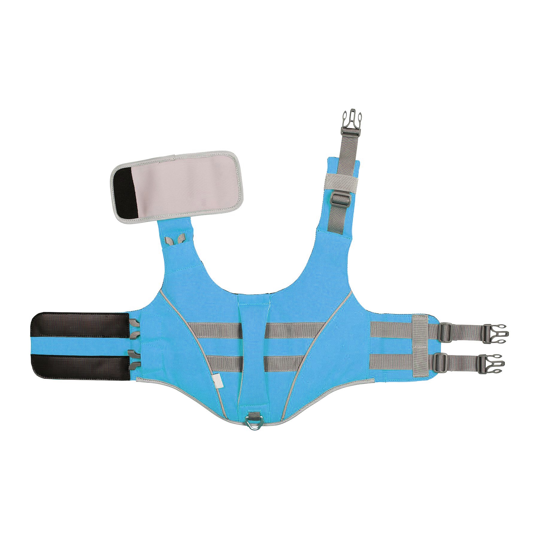 Blue SaltyDOG dog life jacket with handle and reflective trim