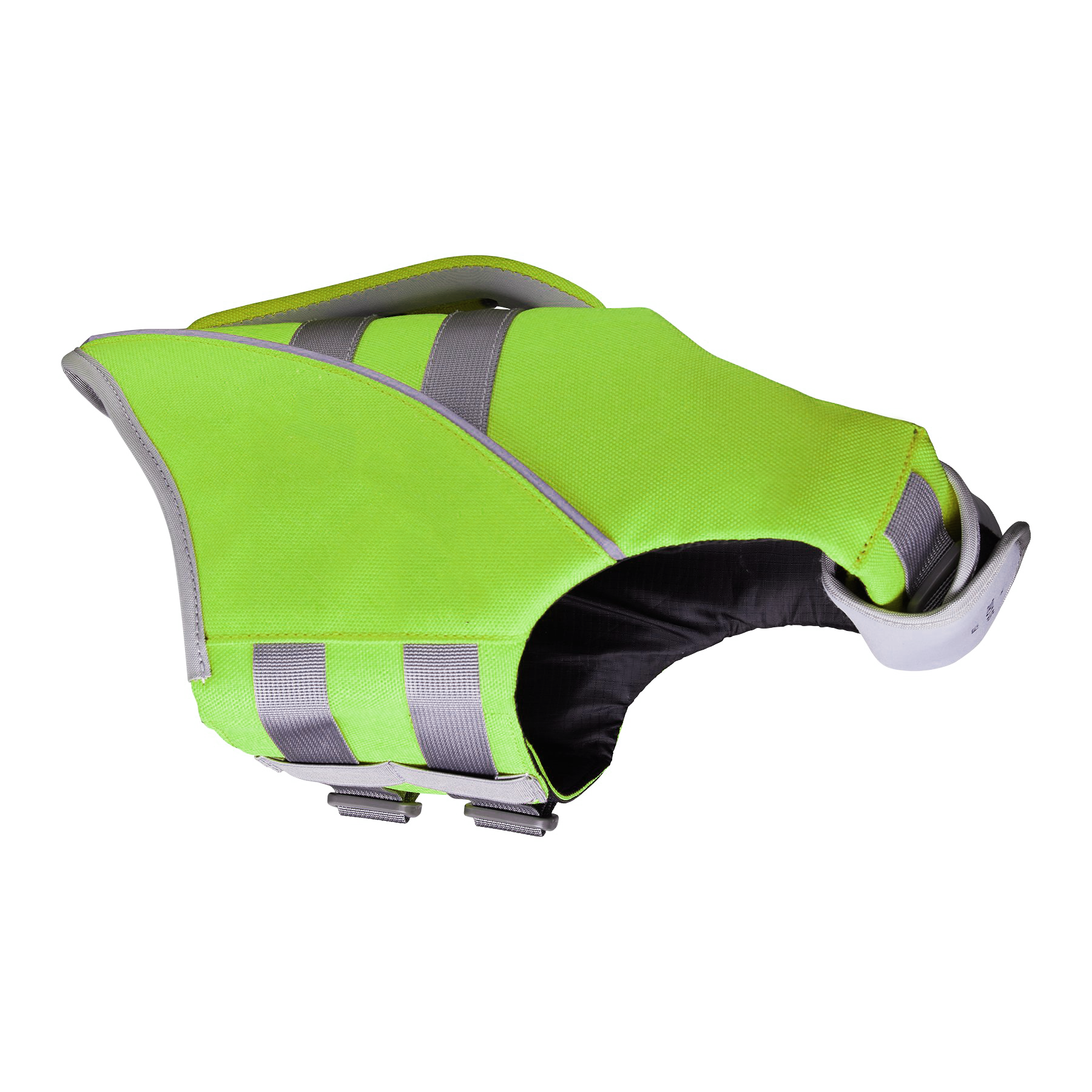 Green SaltyDOG dog life jacket with handle and reflective trim