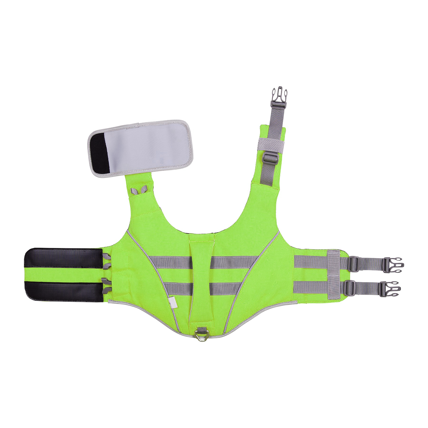 Green SaltyDOG dog life jacket with handle and reflective trim