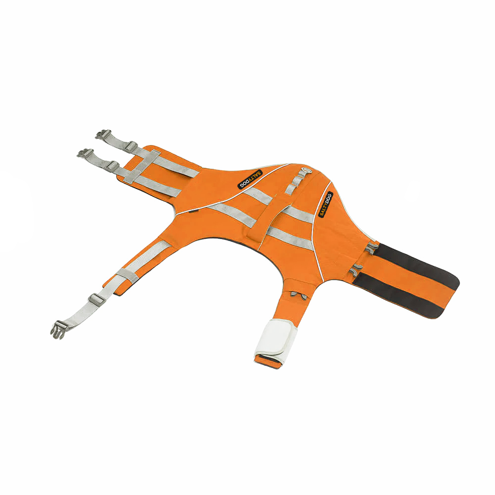Orange SaltyDOG dog life jacket with handle and reflective trim