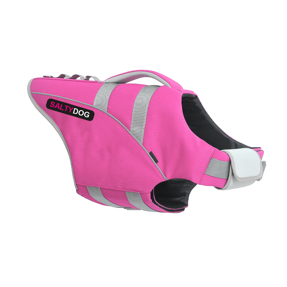 Pink SaltyDOG dog life jacket with handle and reflective trim