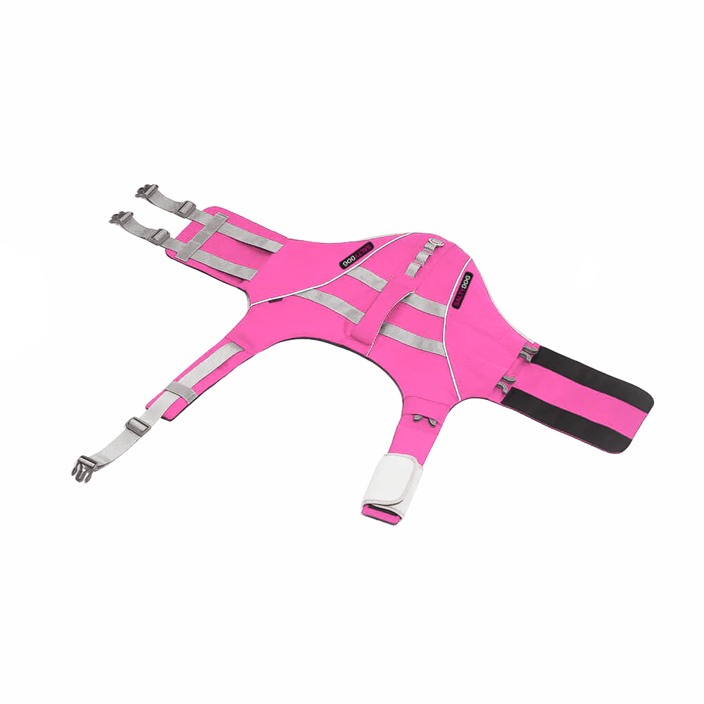 Pink SaltyDOG dog life jacket with handle and reflective trim
