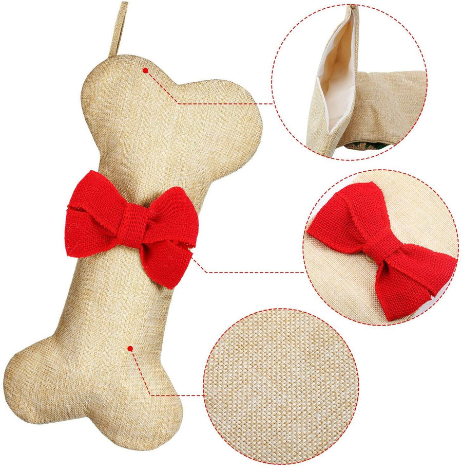 Dog Bone Christmas Stocking - Red Bow